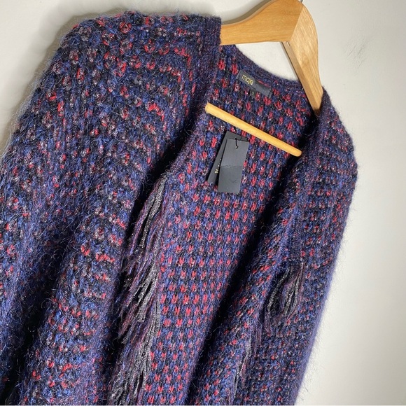 ✨NWT Maje Purple Tweed Open Front Metallic Fringe Mask Cardigan Size 2 or Medium - Picture 3 of 10